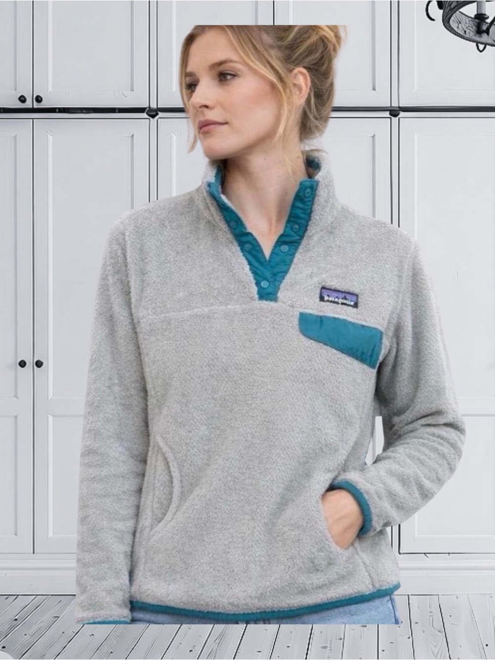 Patagonia Re-Tool Snap-T Fleece Pullover Gray Teal Size Medium